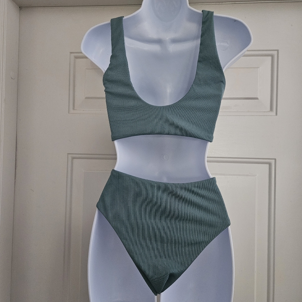 Sage Green Ribbed Bikini Set - Picture 3 of 8